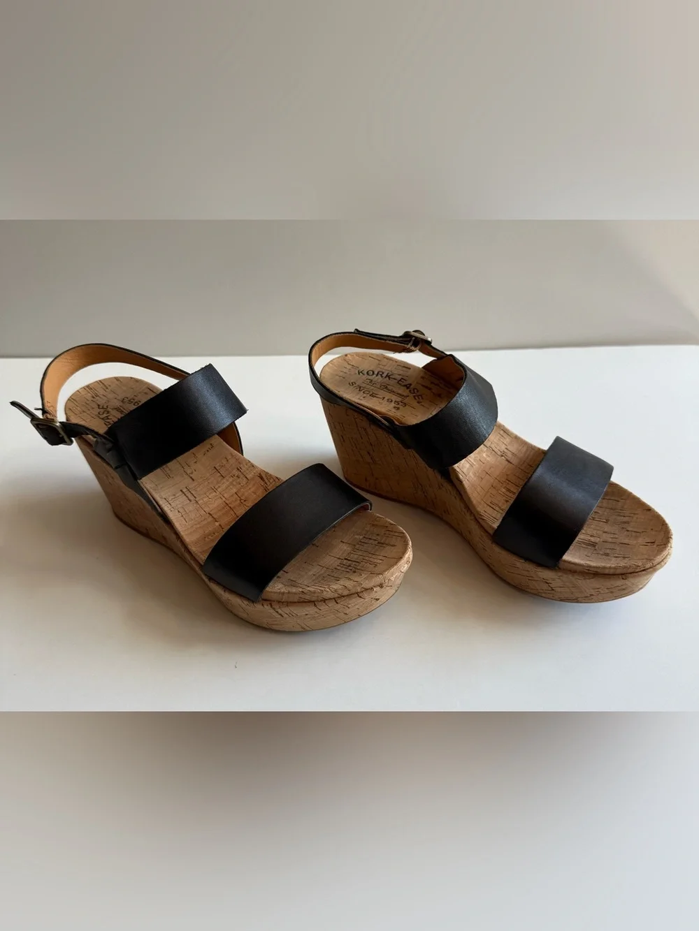 Kork Ease Austin Platform Wedge Women’s 8 M Black Leather Sandal Comfortable